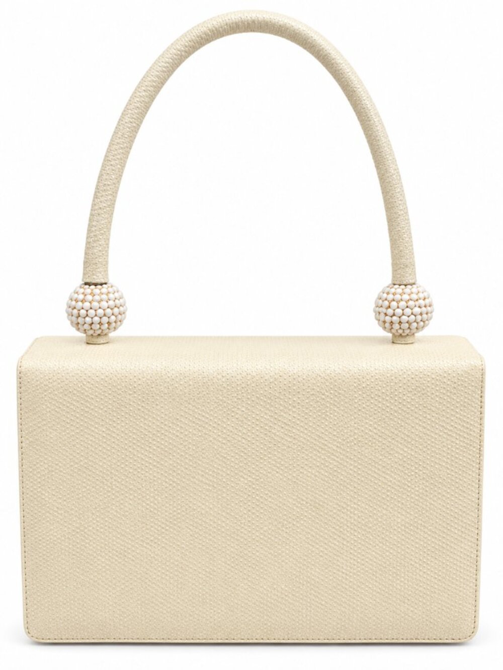 Vintage Judith Leiber Ivory Top Handle Bag Beaded Structured Handbag